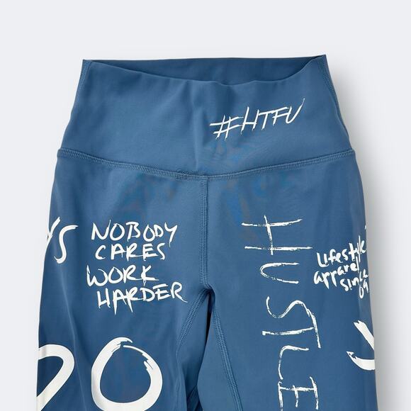 HTFU Hustle Grind USA Flag Grafitti Leggings Womens Sz XS Blue Hard To F*ck Up - Picture 2 of 7